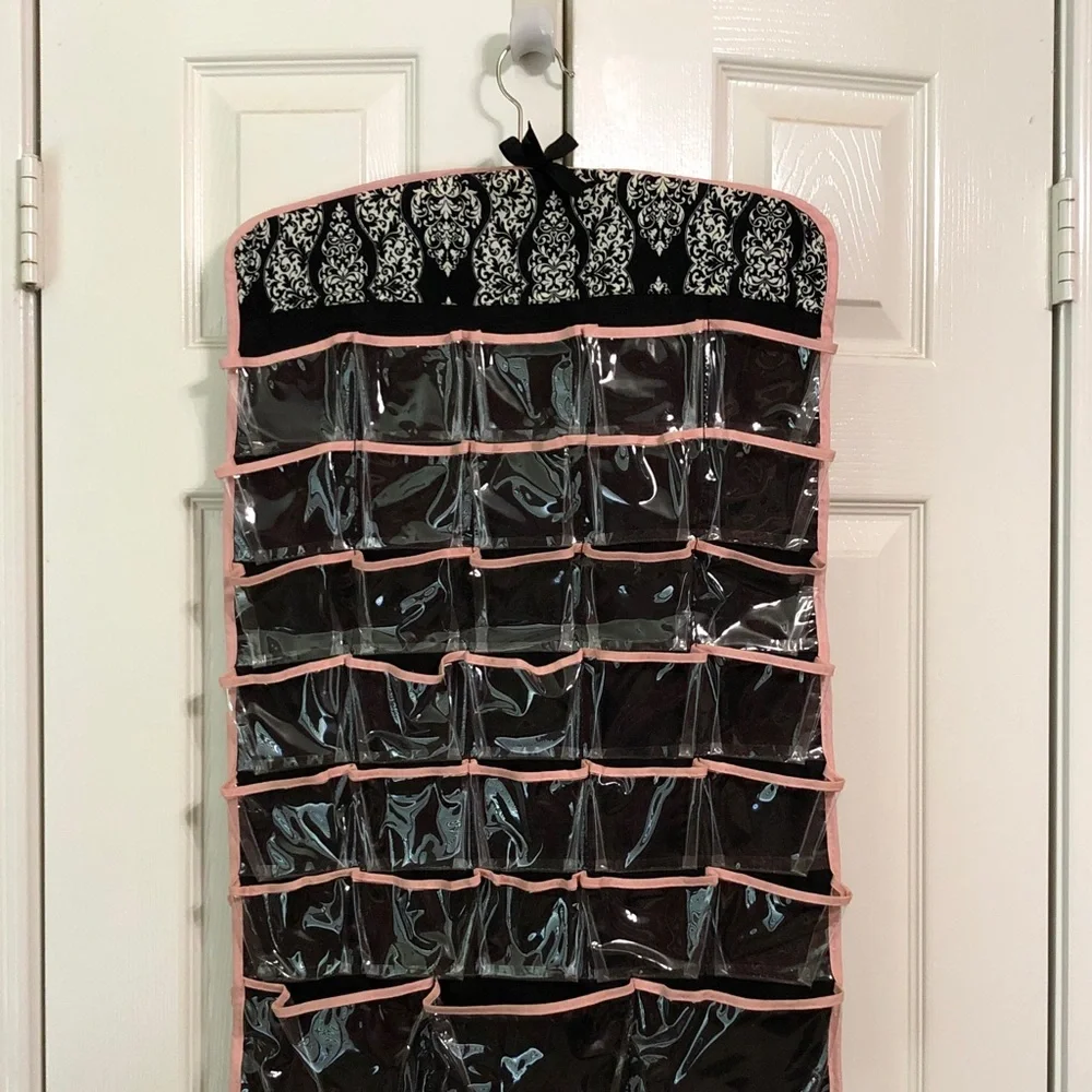 Over-the-Door Jewelry Organizer Black Double Side Multi Clear Pockets